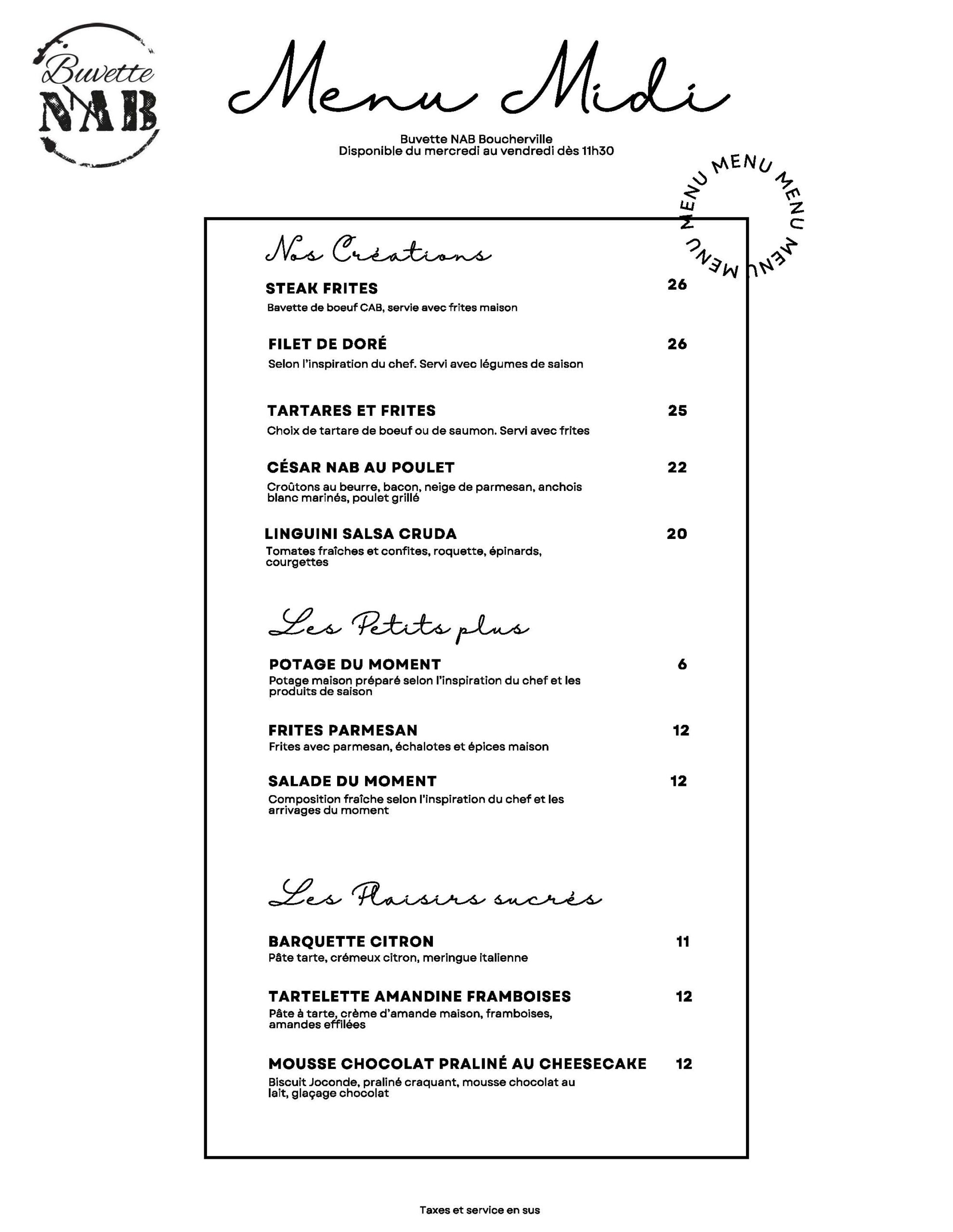 Menu du midi — Boucherville